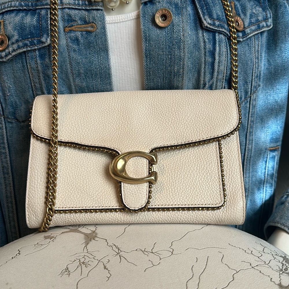 Coach Cream Crossbody Bag with Gold Chain